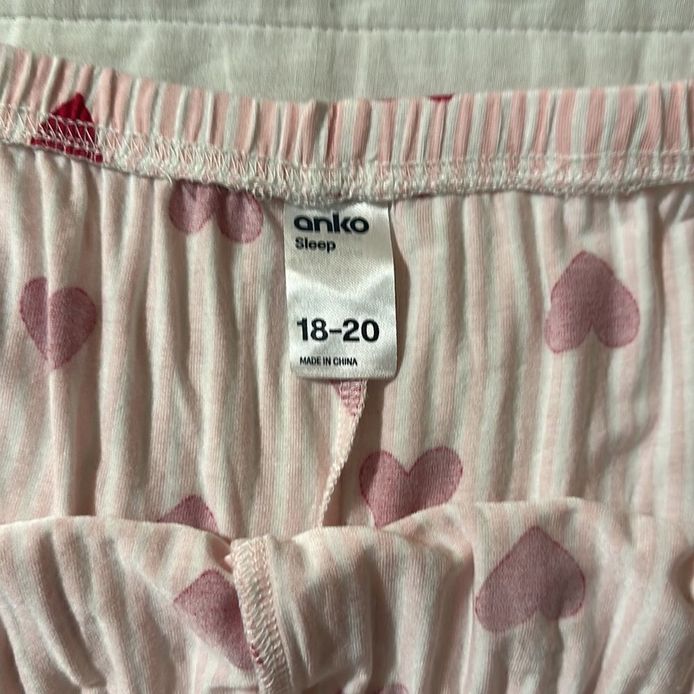 anko 16-18 Pink White Red Romantic Striped Pajama Set Short Sleeve Top & Shorts - Picture 11 of 13